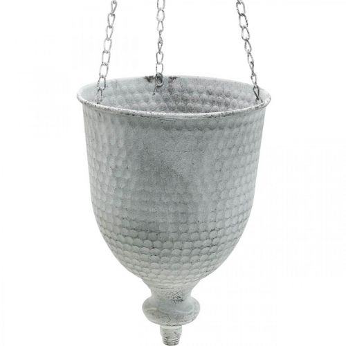 Floristik24 Cestino pensile Shabby Chic Bianco Ø21cm con gancio e catena