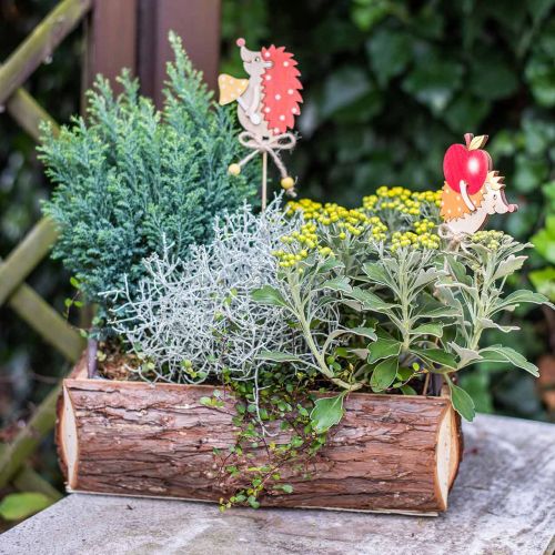 Prodotto Fioriera, scatola di legno con corteccia, vaso per piante con manici 38 cm