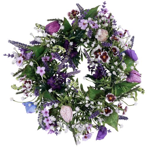 Prodotto Ghirlanda di fiori decorazione murale artificiale fiori viola bianco Ø30cm H9cm