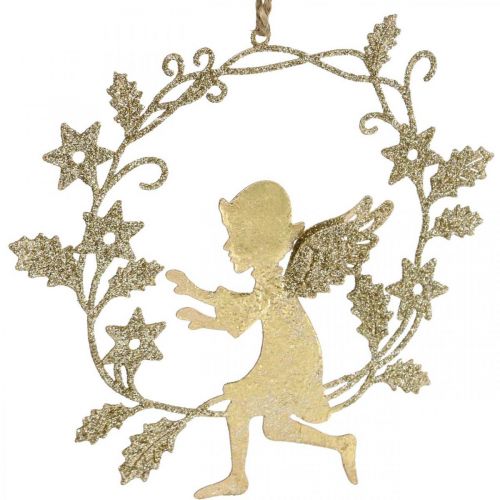 Prodotto Corona di angelo, decorazione natalizia, angelo da appendere, ciondolo in metallo dorato H14cm L15,5