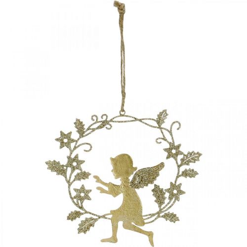 Prodotto Corona di angelo, decorazione natalizia, angelo da appendere, ciondolo in metallo dorato H14cm L15,5