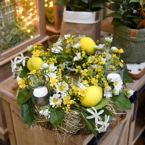 Floristik24 Ghirlanda di fiori con anemoni di legno bianchi, gialli Ø30cm