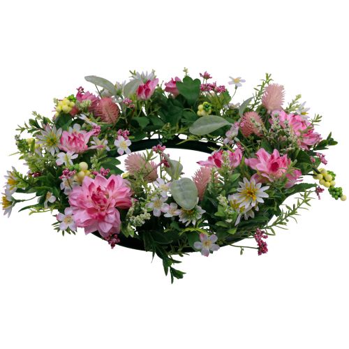 Floristik24 Corona per porta decorazione murale fiori dalie banksia rosa Ø35cm