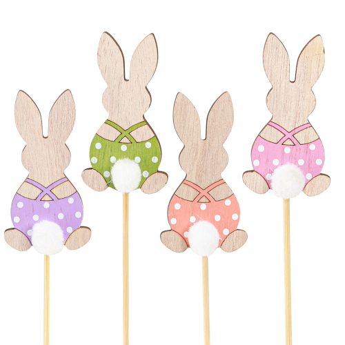 Prodotto Bastoncino di fiori colorato coniglietto decorazione in legno Pasqua 6cm 12 pz