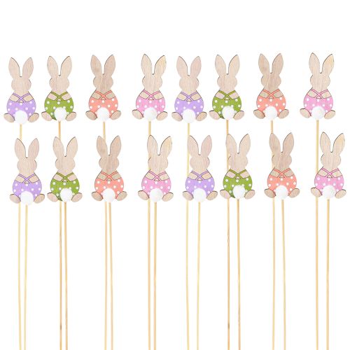 Prodotto Bastoncino di fiori colorato coniglietto decorazione in legno Pasqua 6cm 12 pz