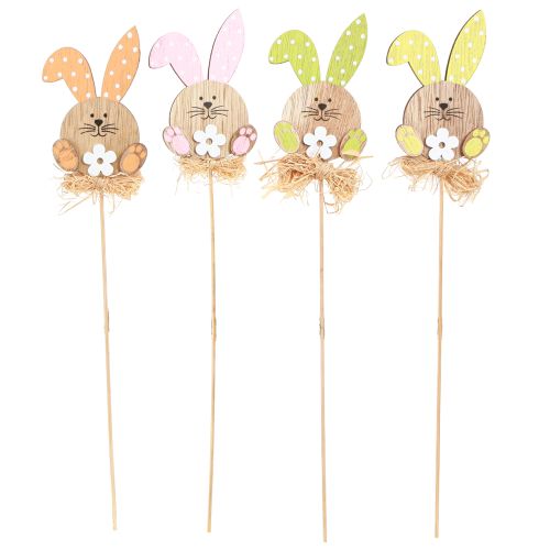 Prodotto Tappi fiore coniglietti in legno decorazione Pasqua 4 colori 5x8cm 16 pz