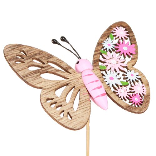 Floristik24 Spina fiore farfalla in legno 4 colori 8x6cm 16 pz
