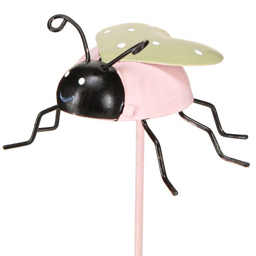 Prodotto Bastoncino di fiori Coccinella Metallo Verde Rosa 7x4cm 6 Pz