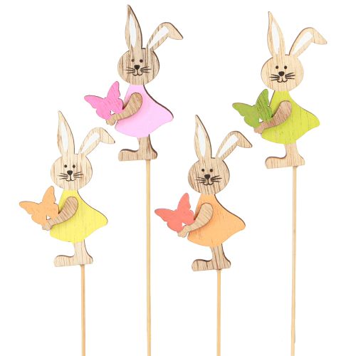 Prodotto Tappi per fiori Decorazione coniglietti pasquali in legno colorato 5x8cm 16 pz