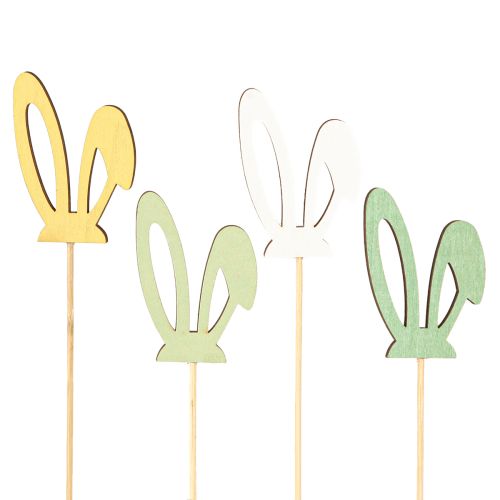 Prodotto Bastoncini di fiori Pasqua orecchie di coniglio in legno colorate 5x7cm 16 pezzi