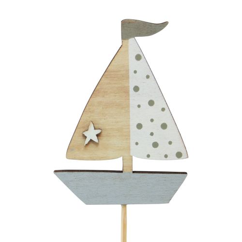 Prodotto Tappo per fiori decorazione barca a vela in legno colorato 5,5x8 cm 12 pz