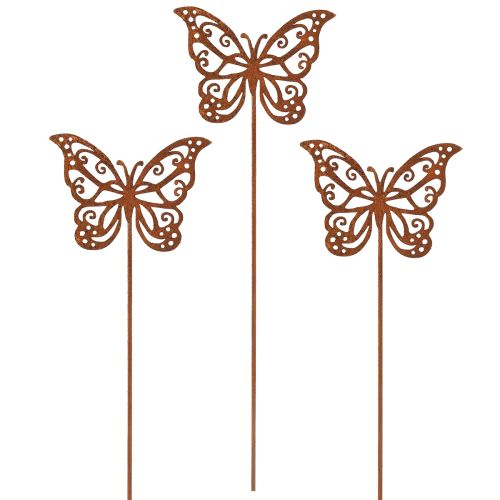 Prodotto Paletti decorativi in metallo a forma di fiore, effetto ruggine, decorazione a farfalla, 10×7 cm, 3 pezzi
