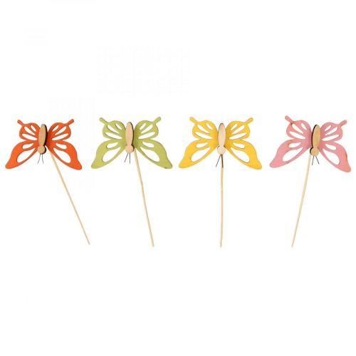 Floristik24 Spina fiore farfalla deco legno colorato 8,5 cm 12 pezzi