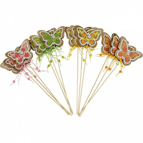 Floristik24 Fiore bastone farfalla legno decorazione primaverile su bastone 12pz