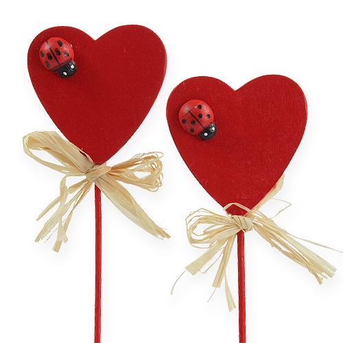 Cuore in legno su bastone rosso 4,5 cm 24 pezzi