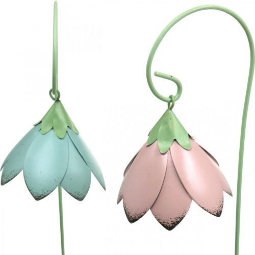 Prodotto Fiori a campana da incollare, fiori in metallo, tappi a molla L34 cm rosa, viola, blu, bianco set da 4