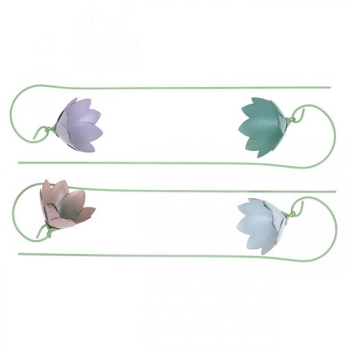Floristik24 Fiori a campana da incollare, fiori in metallo, tappi a molla L34 cm rosa, viola, blu, bianco set da 4