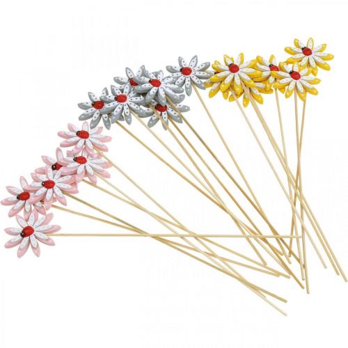 Floristik24 Spina decorativa fiori con coccinelle decorazione primaverile in legno Ø5cm 18 pz