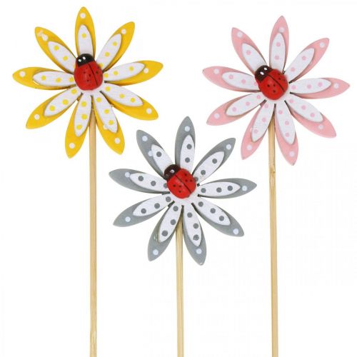 Floristik24 Spina decorativa fiori con coccinelle decorazione primaverile in legno Ø5cm 18 pz