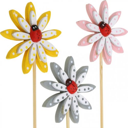 Floristik24 Spina decorativa fiori con coccinelle decorazione primaverile in legno Ø5cm 18 pz