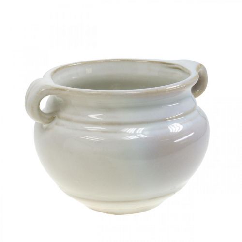 Vaso da fiori con manico cachepot portavaso in ceramica bianco Ø10cm