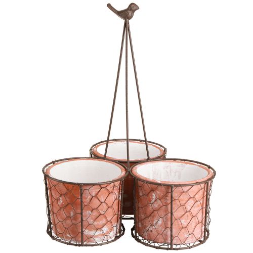 Floristik24 Vaso da fiori cesto in rete di ceramica metallo marrone Ø30cm H11,5cm