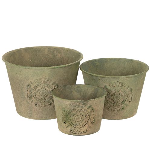 Floristik24 Vaso da fiori in metallo, verde, stile vintage, Ø22cm–13.5cm, set da 3