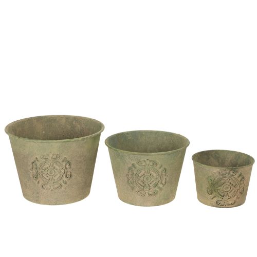 Prodotto Vaso da fiori in metallo, verde, stile vintage, Ø22cm–13.5cm, set da 3