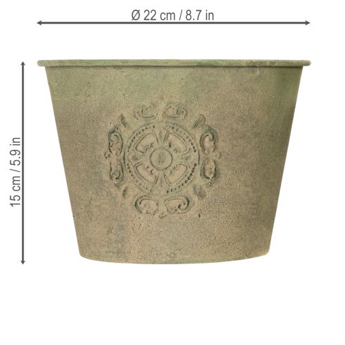 Prodotto Vaso da fiori in metallo, verde, stile vintage, Ø22cm–13.5cm, set da 3