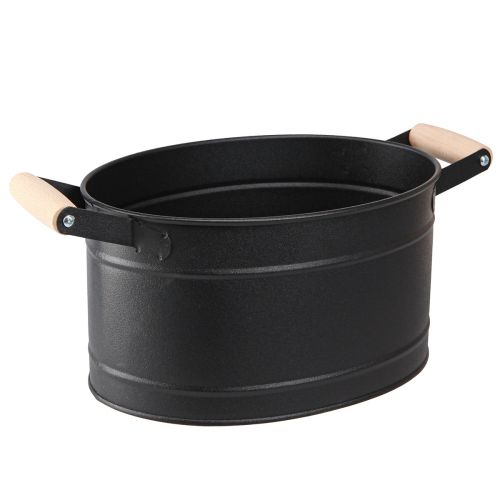 Vaso da fiori in metallo manico ovale nero naturale 34x19,5x15cm