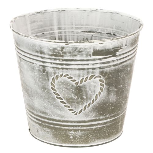 Floristik24 Vaso da fiori shabby chic, in metallo, a forma di cuore, Ø17,5 cm, H15,5 cm