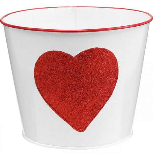 Fioriera bianca con cuore in vaso rosso Ø18cm H13.5cm