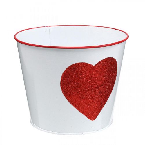 Prodotto Fioriera bianca con cuore in vaso rosso Ø18cm H13.5cm