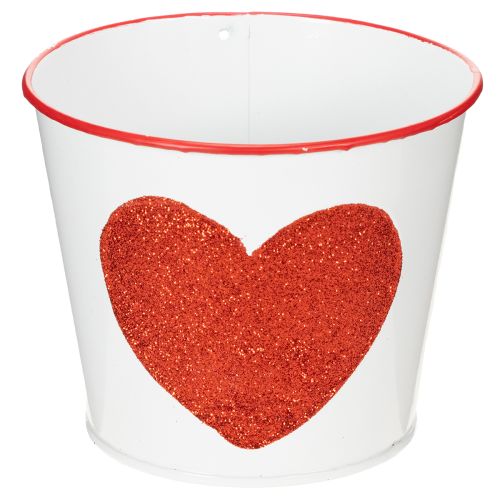 Floristik24 Vaso da fiori bianco con cuore rosso, fioriera, Ø13cm H10.5cm