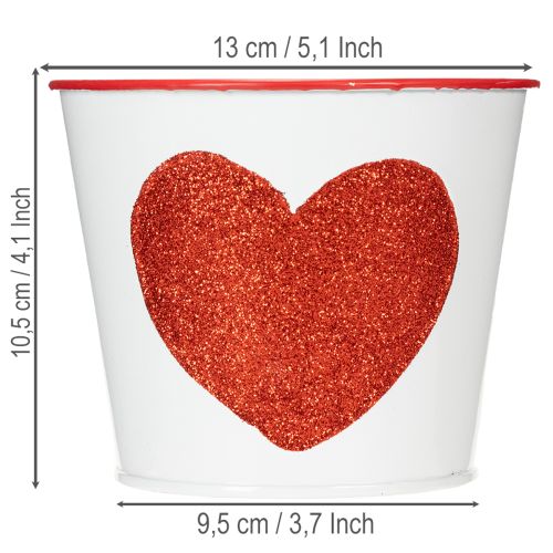 Prodotto Vaso da fiori bianco con cuore rosso, fioriera, Ø13cm H10.5cm