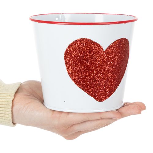 Prodotto Vaso da fiori bianco con cuore rosso, fioriera, Ø13cm H10.5cm