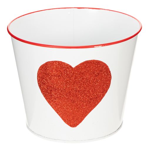 Vaso da fiori bianco con cuore rosso, fioriera, Ø18cm H13.5cm