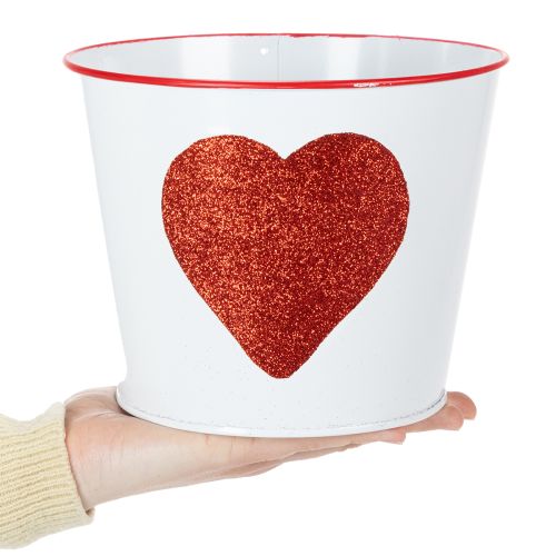 Vaso da fiori bianco con cuore rosso, fioriera, Ø18cm H13.5cm | Floristik24.it