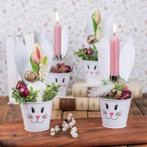 Floristik24 Fioriera coniglio fioriera in metallo bianco decorazione pasquale Ø8cm H20,5cm 4 pezzi