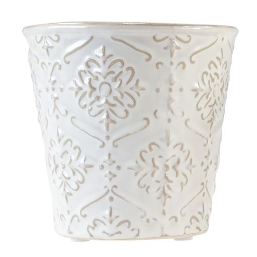 Prodotto Vaso da fiori fioriera in ceramica bianco crema beige Ø13,5 cm 2 pezzi