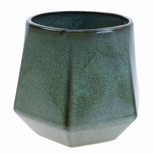 Vaso Fioriera Fioriera In Ceramica Verde Esagonale Ø18cm H15cm