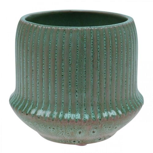 Floristik24 Vaso fioriera in ceramica con scanalature verde chiaro Ø14,5cm H12,5cm