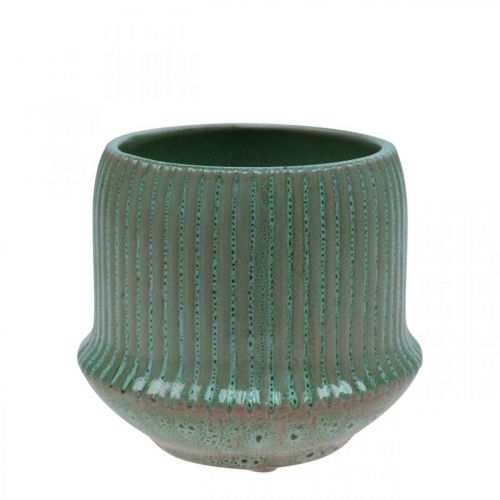 Floristik24 Fioriera fioriera in ceramica con scanalature verde Ø12cm H10.5cm