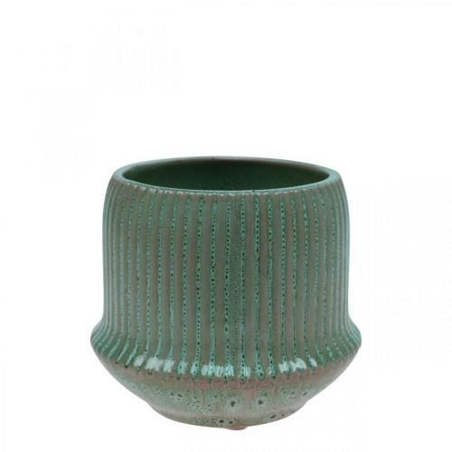 Prodotto Vaso da fiori fioriera in ceramica scanalature verde Ø10cm H8.5cm