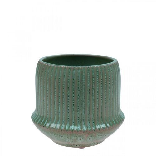 Floristik24 Vaso da fiori fioriera in ceramica scanalature verde Ø10cm H8.5cm