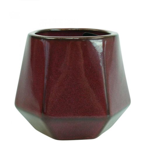 Vaso Fioriera Fioriera in Ceramica Rosso Esagonale Ø10cm H9cm
