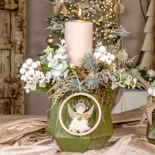 Prodotto Vaso da fiori fioriera in ceramica verde esagonale Ø14cm H12cm