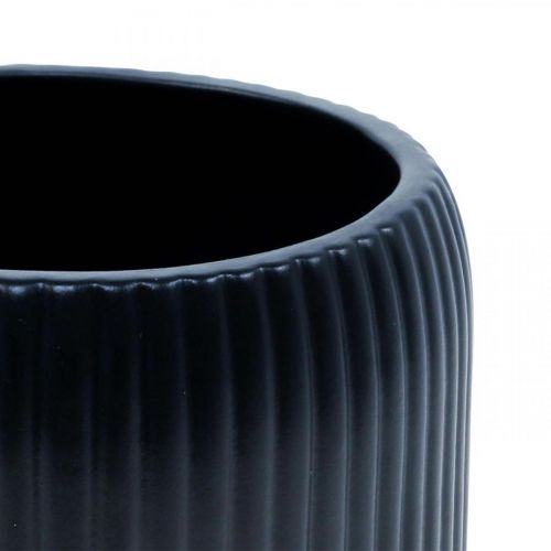 Floristik24 Vaso da fiori fioriera in ceramica scanalature nere Ø14,5cm H12,5cm