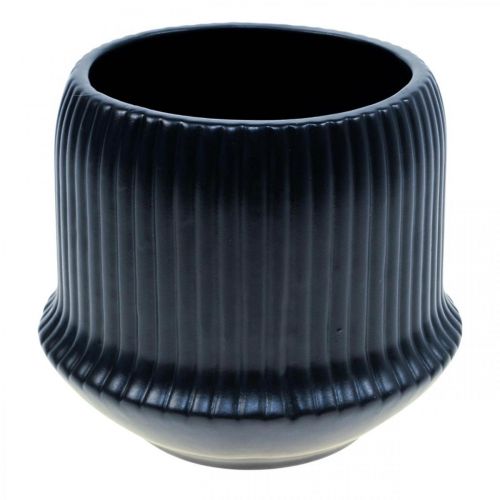 Prodotto Vaso da fiori fioriera in ceramica scanalature nere Ø14,5cm H12,5cm