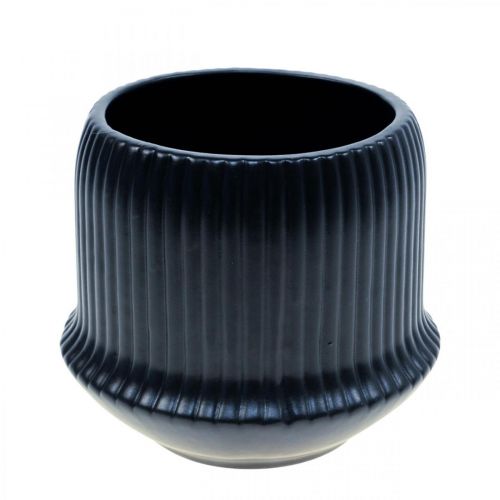 Floristik24 Vaso fioriera in ceramica scanalature nero Ø12cm H10.5cm